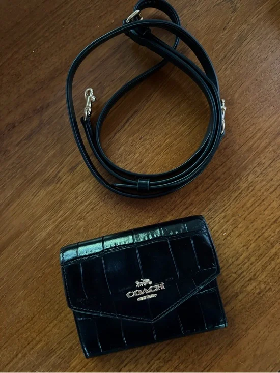 Coach Mini Envelope Wallet With Strap in Crocodile-Embossed Leather