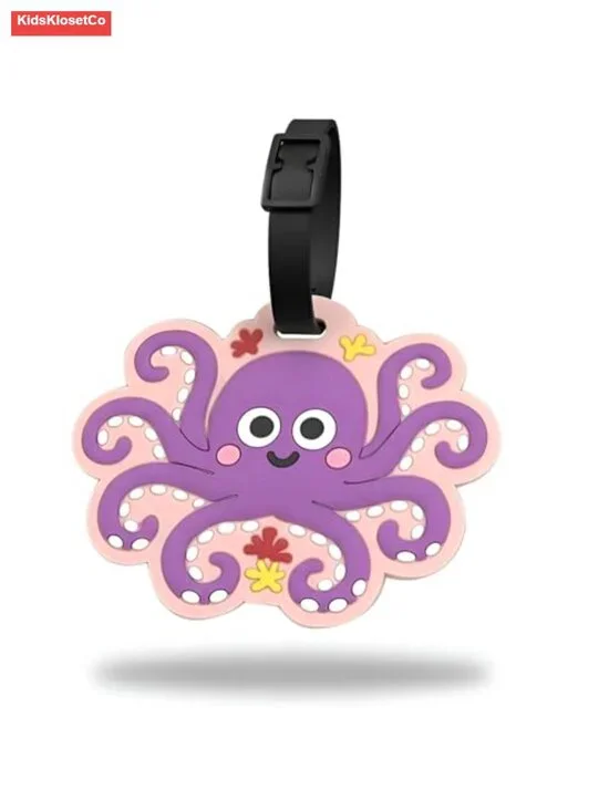 Octopus Silicone Luggage Tag for Kids Backpacks, Suitcase ID Tag with Contact