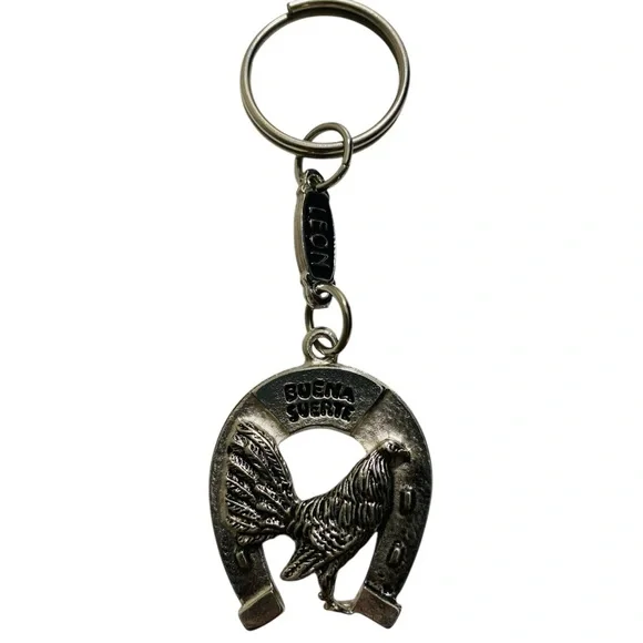 Rooster Fight Western Cowboy Metal Keychain Llavero Vaquero Pelea‎ Gallos New