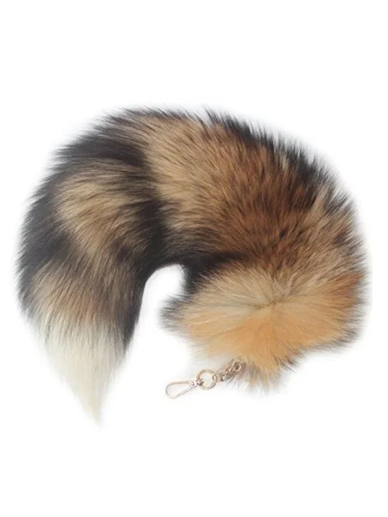 Genuine Fox Fur Tail Keychain - Gold-Plated Clasp Bag Charm