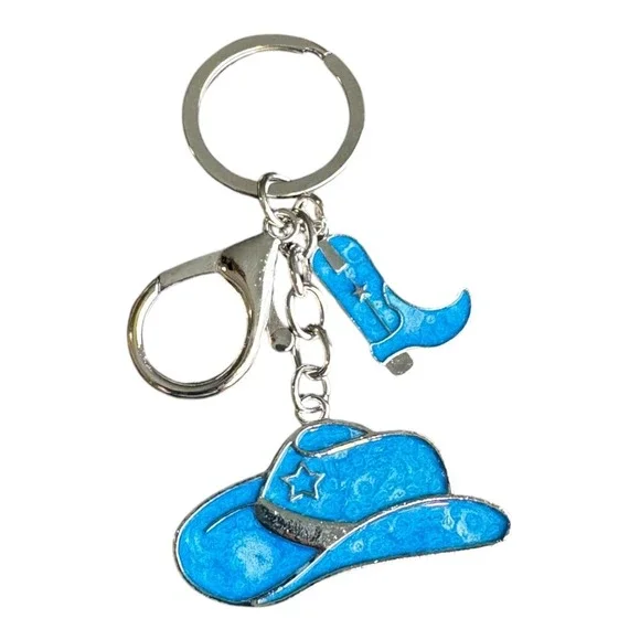 Women's Blue Cowboy Hat Boot Key Chain 3.5