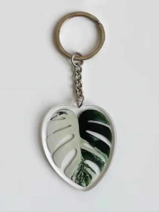 Monstera deliciosa 'Albo Variegata  Keychain - White and Dark Green - NEW!