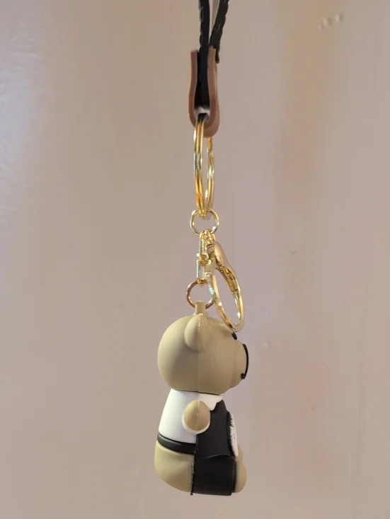Gold-Accent Beige Bear Keychain Charm - Fashionable Bag Accessory
