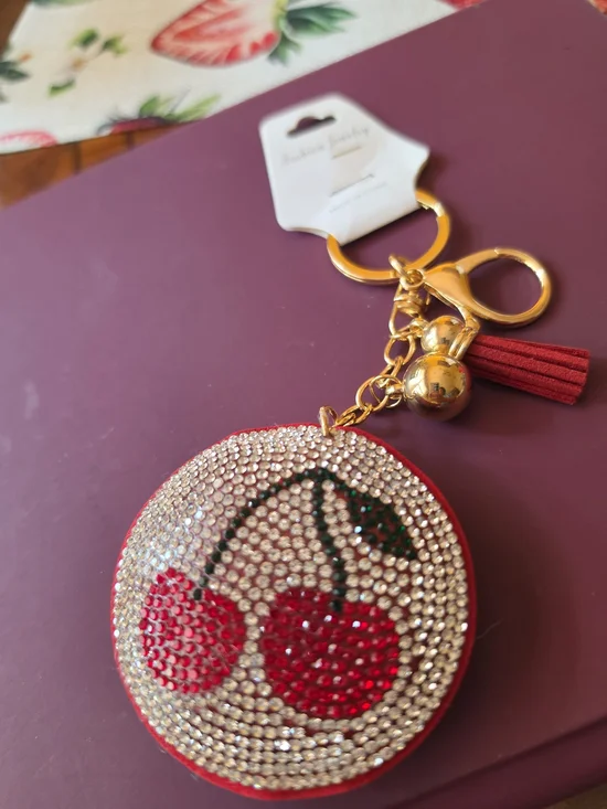 Sparkly Cherry Purse & Key Charm 🍒