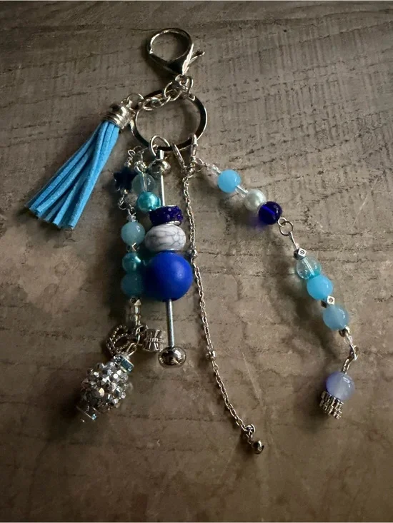 Blue Beaded Tassel Keychain Charm / Purse Glam