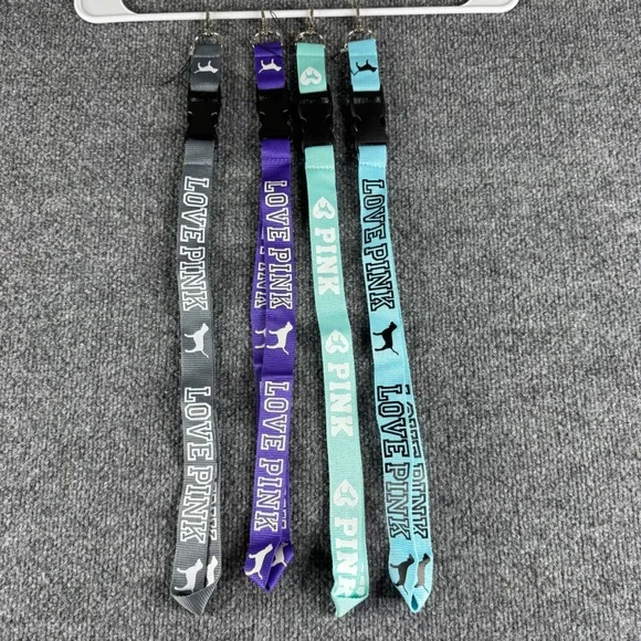 Victoria's Secret PINK Lanyards 4 Pack Grey Purple Mint Blue Dog Logo Keychains