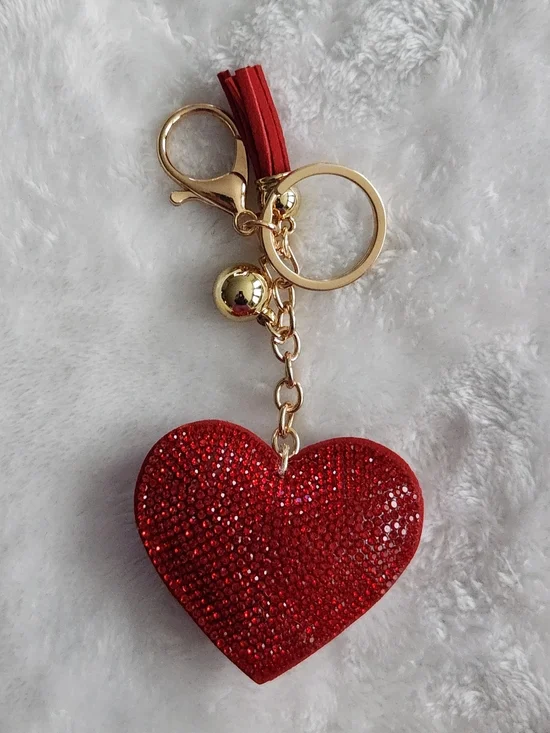 Red Heart Rhinestone Keychain Sparkling Bag Charm