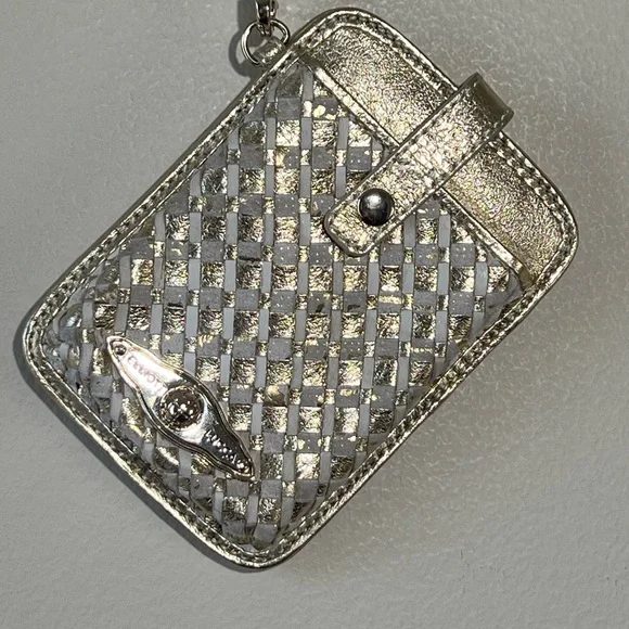 Elliott Lucca Gold and Silver Woven Card Holder Metallic Removable‎ Strap Small