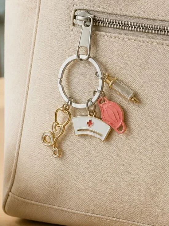 Nurse Keychain Stethoscope Syringe Mask Hat Medical Charms RN Nursing Gift