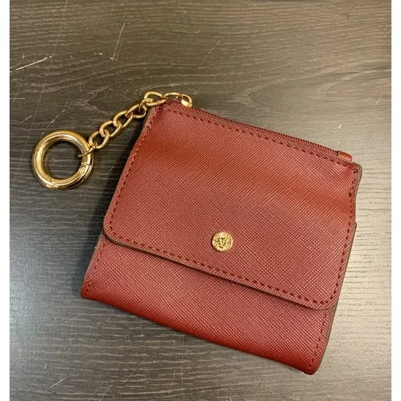 Anne Klein Red Faux Leather Coin Purse/Card Wallet/Key‎ Chain Zipper EUC
