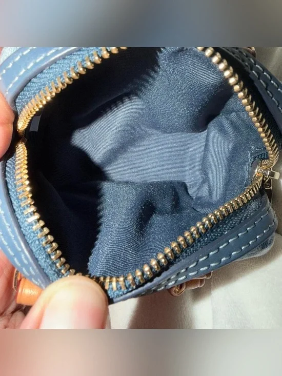 🩵NWT Coach Signature Denim Blue Mini Rowan Bag Charm Key Chain Coin Purse🩵