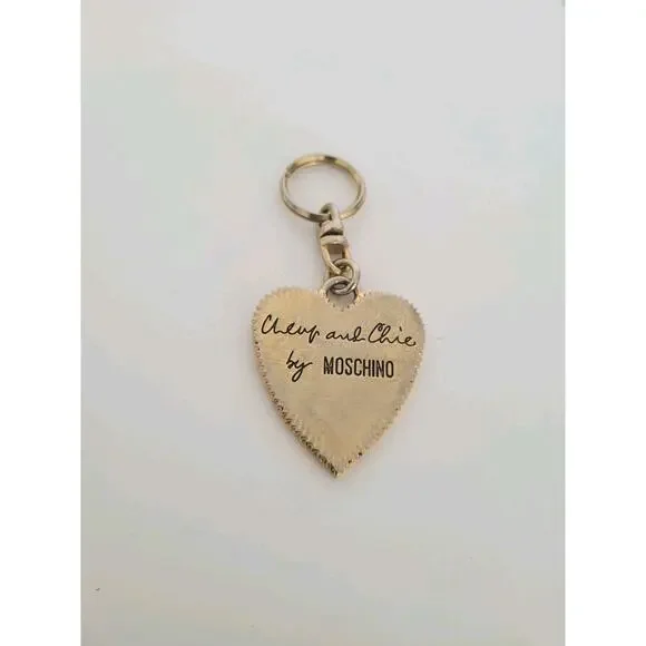 Vintage‎ Cheap And Chick Moschino Gold Heart Charm Keychain Key Ring Fob Metal