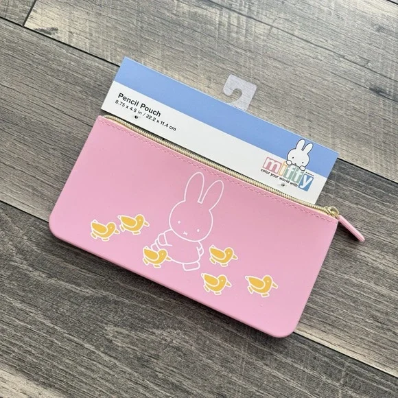 MIFFY‎ Bunny w/ Ducks Pastel Pink Silicone Pencil Pouch 8.75