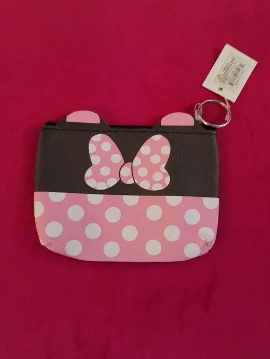Pink Polka Dot Bow Coin Purse with Keyring
