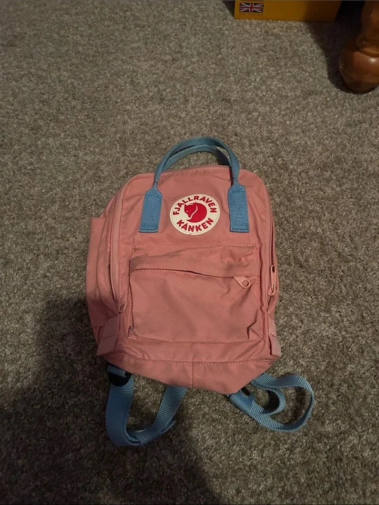 Fjallraven Kanken Kids Backpack in Pink with Blue Accents