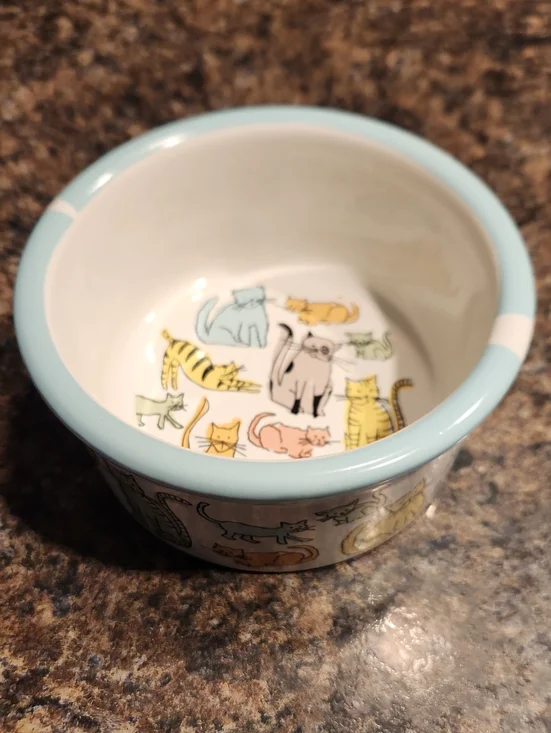 Ceramic Cat Print Pet Bowl - Light Blue 6