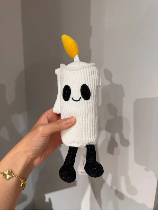 Jellycat White Plush Candle Toy with Yellow Flame and Black Features