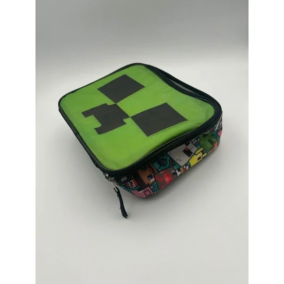 Minecraft Creeper Insulated Lunch Bag Green Pixel Face Multi-Character Print