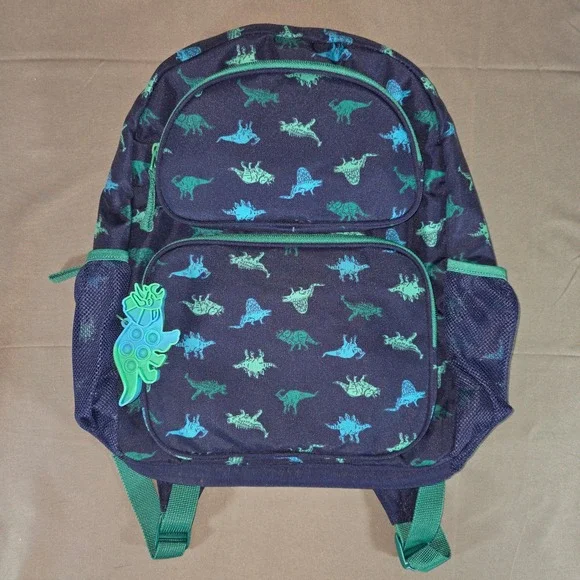 Cat & Jack Kids Dinosaur Backpack Navy Blue Green BG57153VV with Pop It Keychain