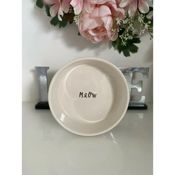 Artisan Rae Dunn Meow White Black Ceramic Cat Bowl Pet Food Dish‎ 5