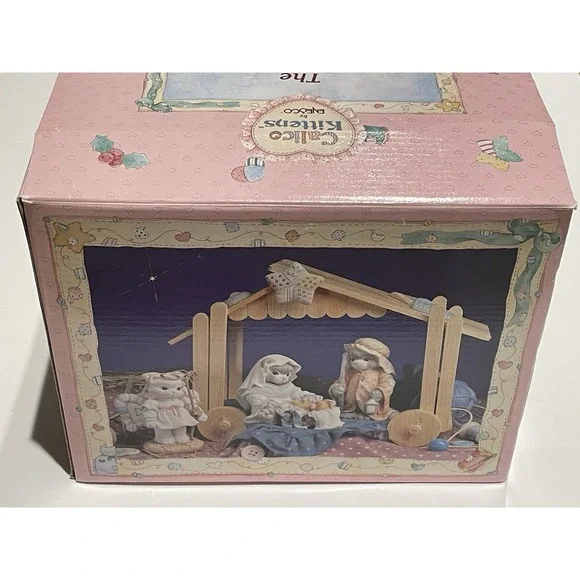 Vintage Enesco Calico Kittens Nativity Scene Set Priscilla Hillman‎ New Open Box
