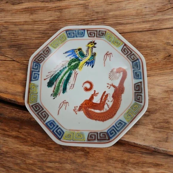 Antique Art Chinese Beishan Pottery Dragon Octagonal Bowl Footed Dish 6.5