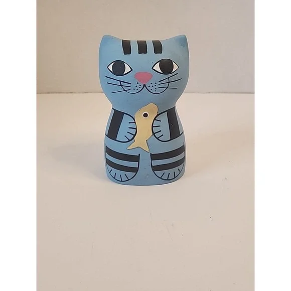 Vintage Ceramic Blue Kitty Cat Money Bank‎ 5.25