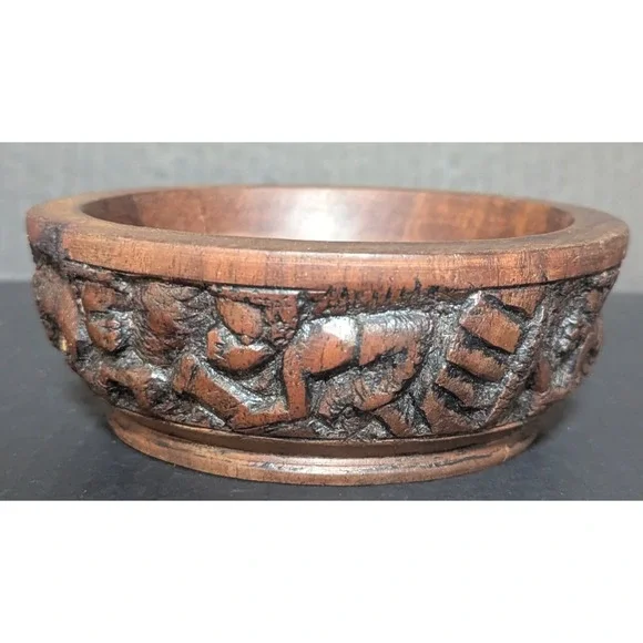 Vintage‎ African Malawi Craftsman Hand Carved African Ebony Wood Bowl Numbered