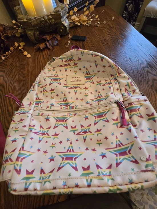 American Girl Rainbow Star White Backpack with Pink Accents