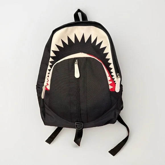Shark Mouth Backpack Black Red Teeth USB Charging Port Laptop School Bag Kids