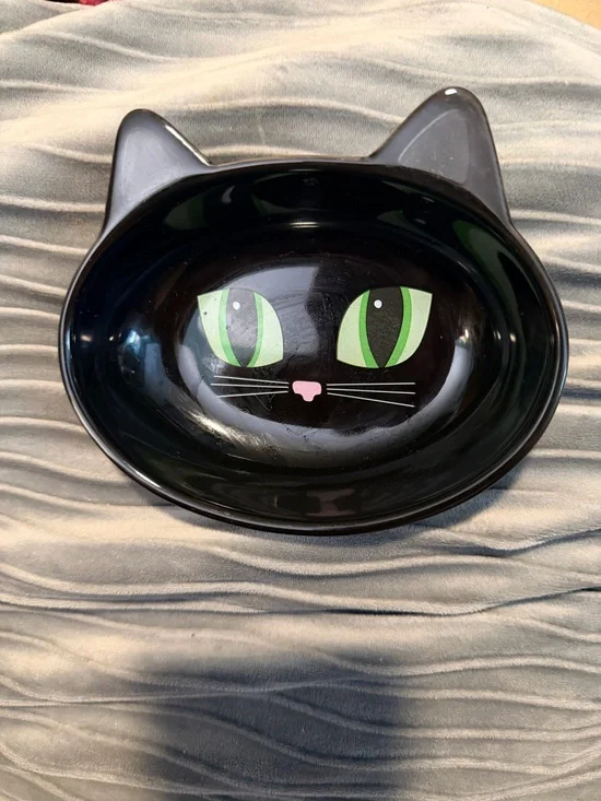 PetRageous Designs Frisky Kitty Oval Stoneware Cat Dish Bowl – Black