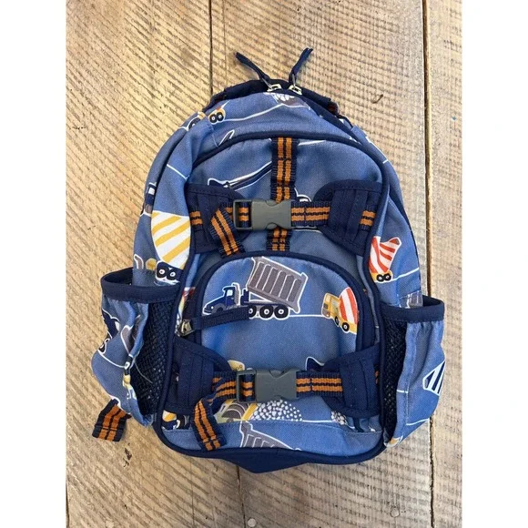 Pottery Barn Kids Mackenzie Small Backpack Blue Construction Truck Print