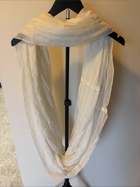 New York & Company Ivory Sheer Scarf with Metallic Stripes