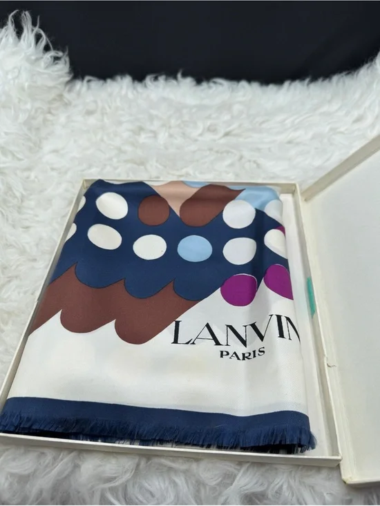 Lanvin Silk Scarf in Navy, Brown, White, Light Blue & Magenta with original box