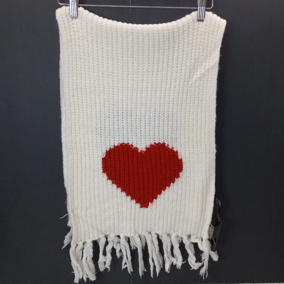 Torrid Ivory Knit Red Heart Fringe Blanket Scarf