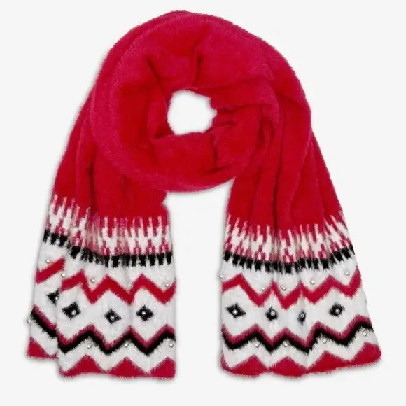 Boston Proper Pearl Embellished Scarf Red Multi