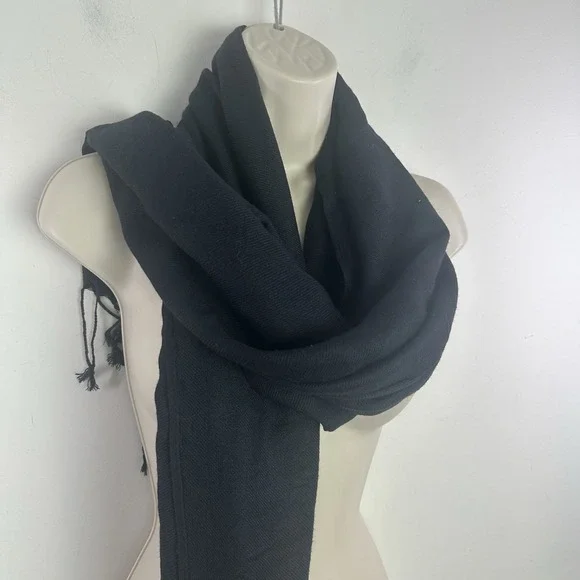 Black Scarf Shawl Pashmina wool/silk fringe