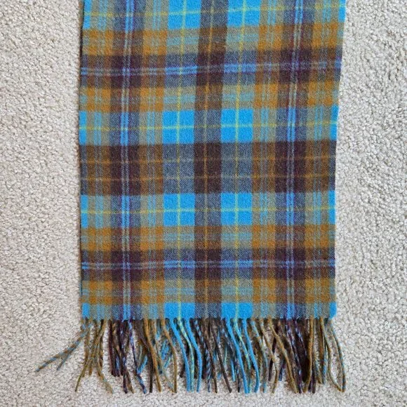 Plaid Cashmere Woven Scarf Blue Brown