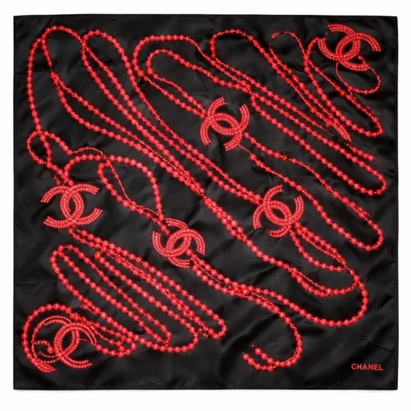 Chanel Silk chic Scarf CC Logo red black Square 35x35 ‼️LAST ONE LEFT 03