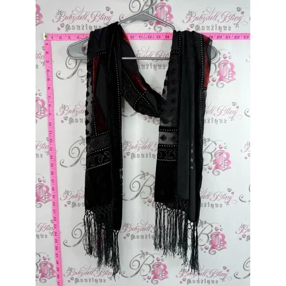 Scarf wrap Black and Burgundy Embellished Women's Scarf - Brand Unbranded