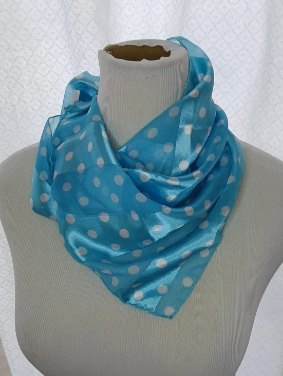 Blue And White Polka Dot Satin Scarf - Women's Accessory