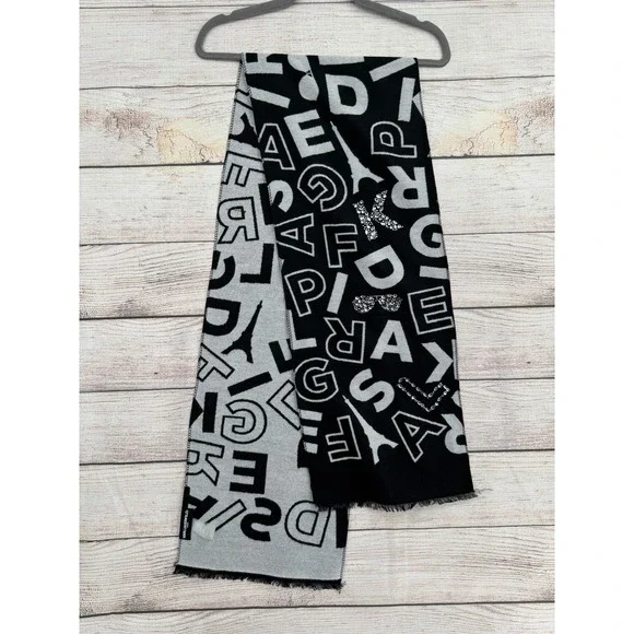 Karl Lagerfeld Scarf Womens OS Black Silver Logo Eiffel Tower Rhinestone