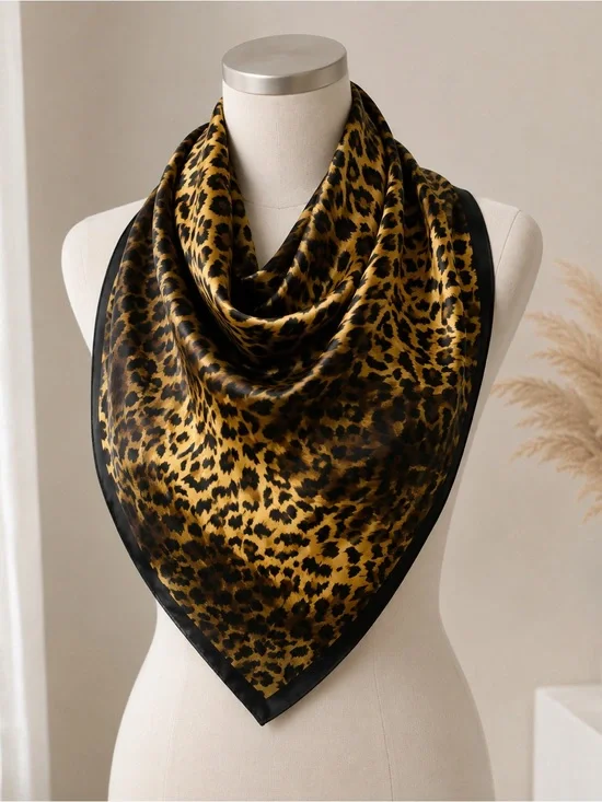 Leopard Print Satin Scarf - Gold/Black