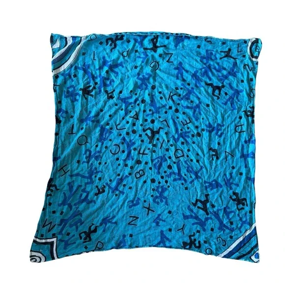 Keith Haring-style dancing figures and alphabet letter pattern Scarf Blue Art