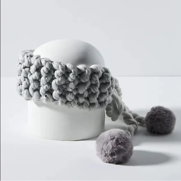 Anthropologie Chunky Knit Embellished Ear Warmer - Gray