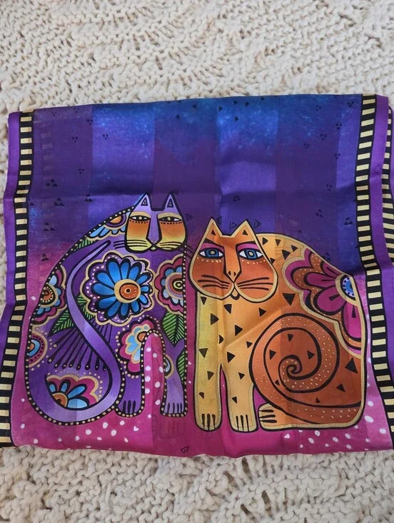 NWOT Laurel Burch Silk Scarf FELINES Cats