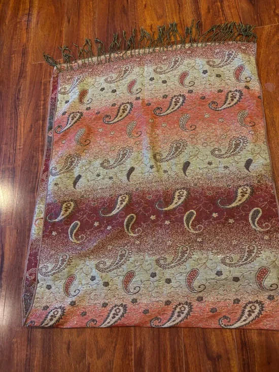 Paisley Patterned Wrap Scarf - Red, Cream & Brown