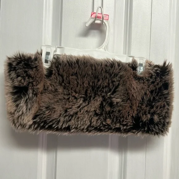 Two Tone Brown Faux Fur Tie From Shawl One Size