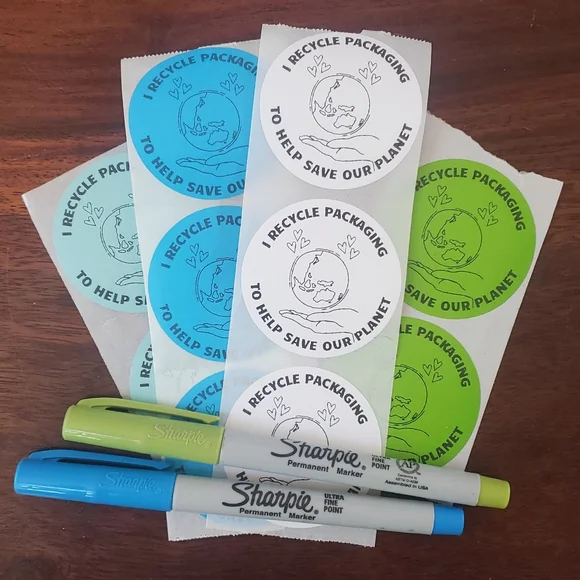 3/$15 50pc 2” Large Round Recycle Packaging Stickers Shipping Labels Blue Green