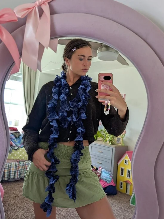 Women’s Y2K Blue Navy Ruffle Scarf